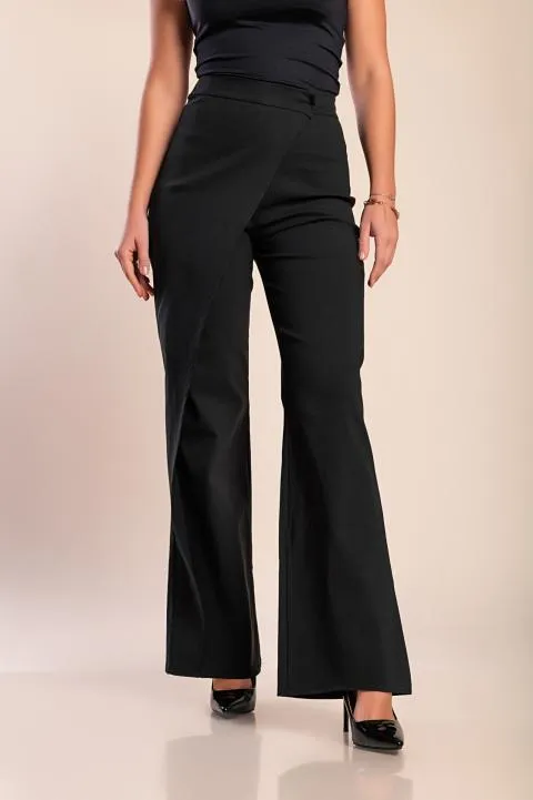 Pantalón elegante con volante, negro