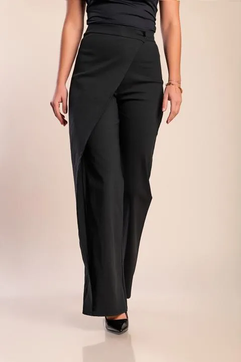 Pantalón elegante con volante, negro