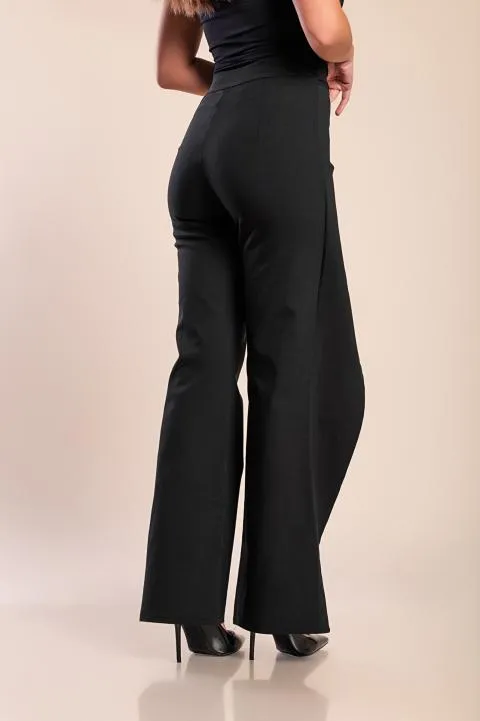 Pantalón elegante con volante, negro