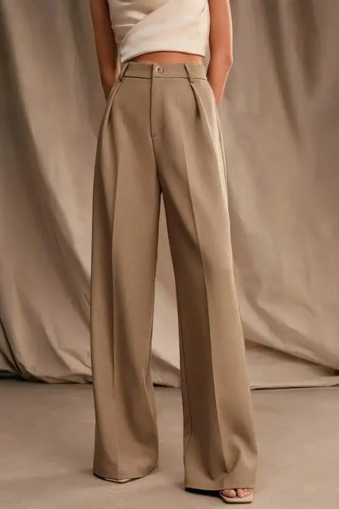Pantalón elegante de talle alto, beige