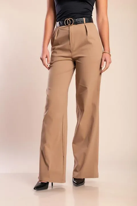 Pantalón elegante de talle alto, beige