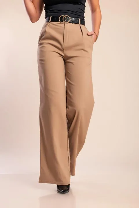 Pantalón elegante de talle alto, beige