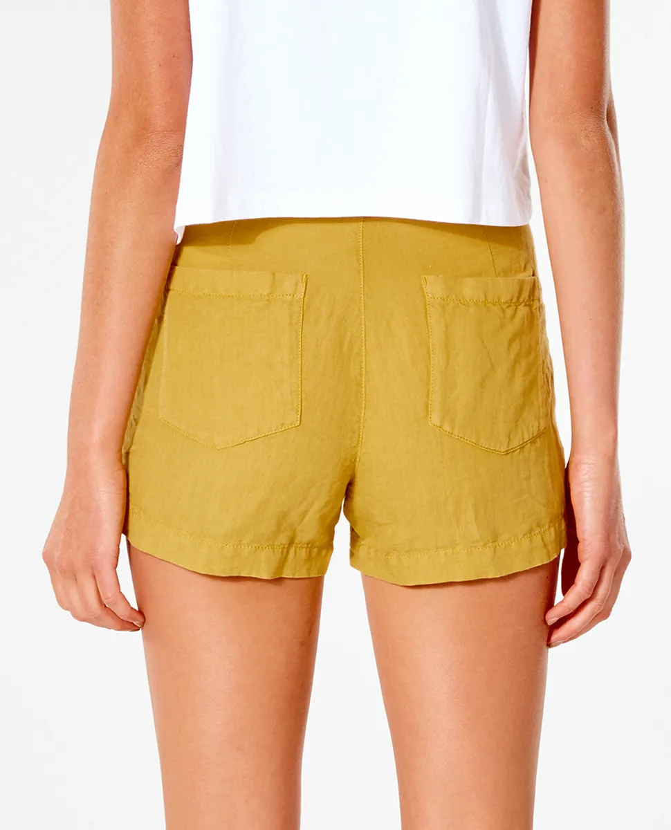 Pantalón lino RIP CURL corto práctico y cómodo para Mujer Shorts Walkshort Summer Palm Gold Ref. GWANT9 mostaza