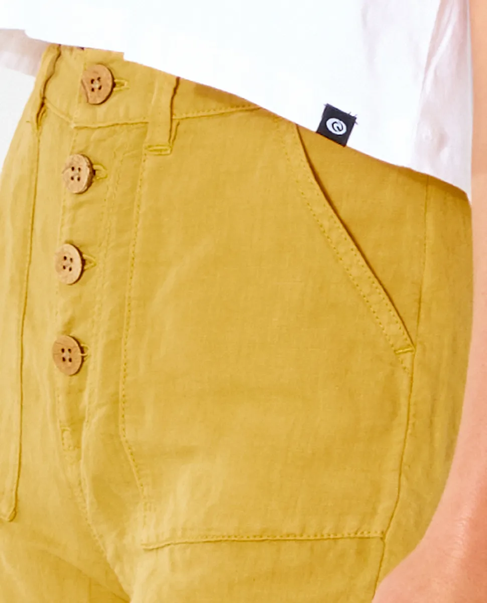 Pantalón lino RIP CURL corto práctico y cómodo para Mujer Shorts Walkshort Summer Palm Gold Ref. GWANT9 mostaza
