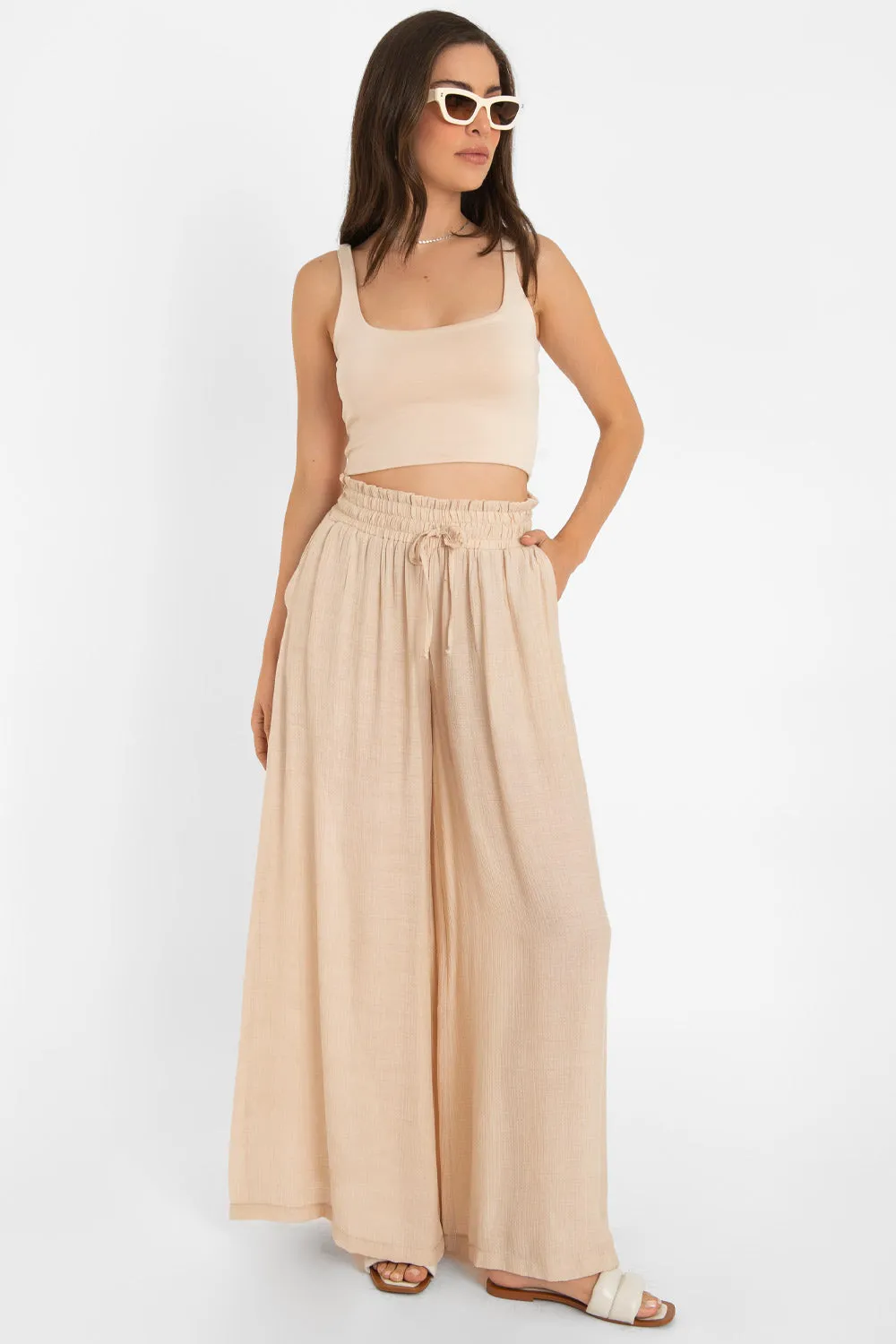 Pantalón palazzo de cintura alta con jareta