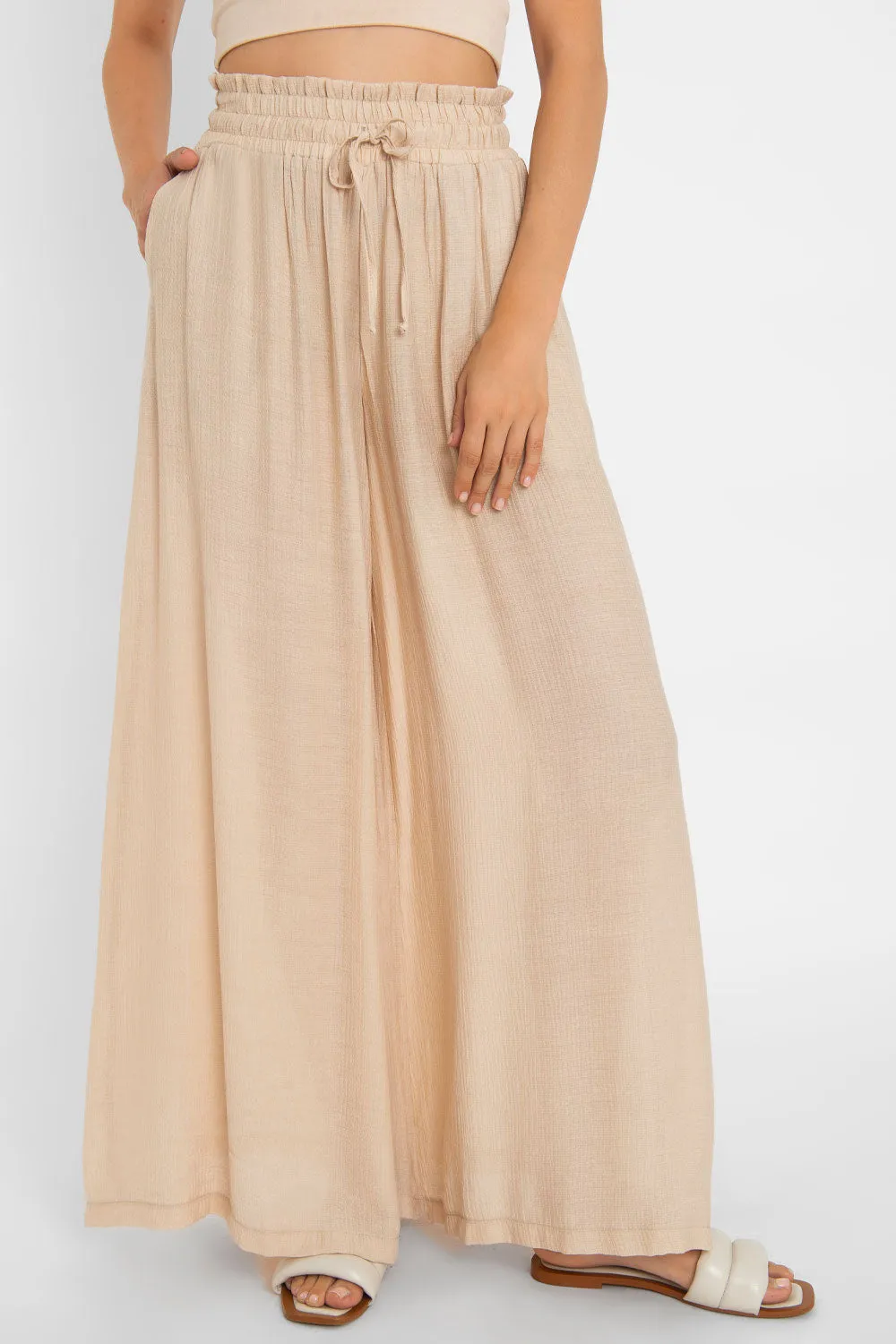 Pantalón palazzo de cintura alta con jareta