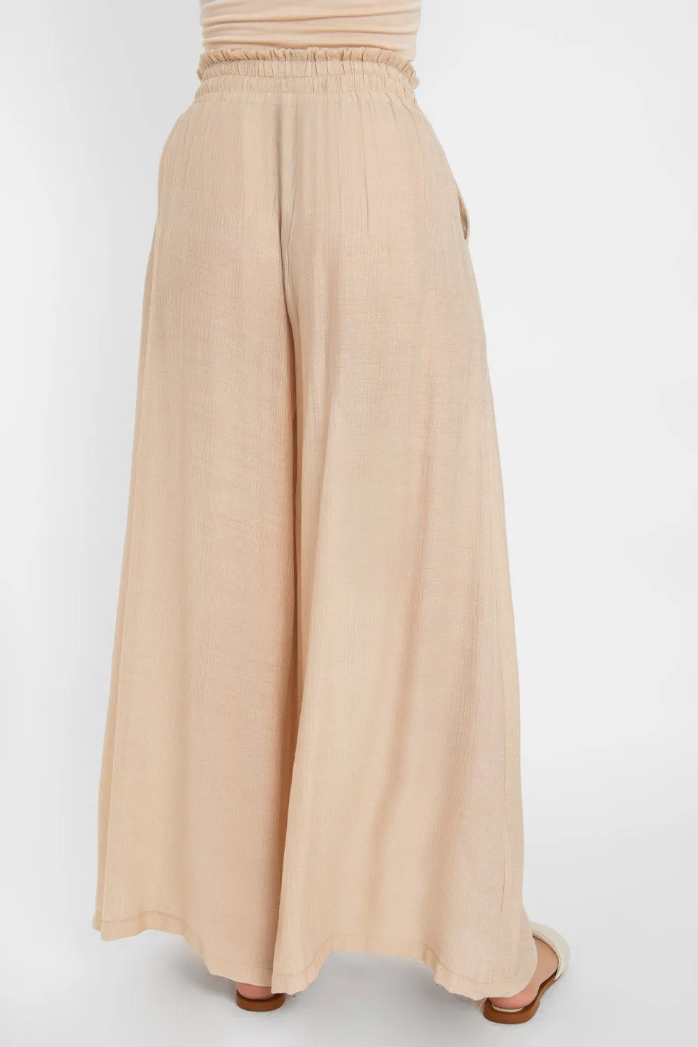 Pantalón palazzo de cintura alta con jareta