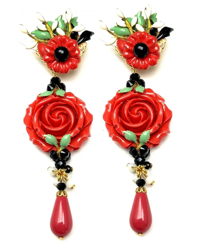 PENDIENTES MUJER LARGOS CORAL DE FLOR TENDENCIAS DE MODA