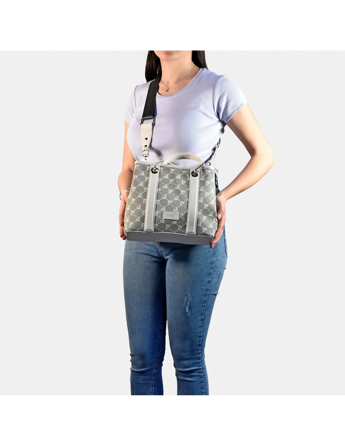 PIERRE CARDIN bolso de mano PU ajustable con bandolera en lona estampada