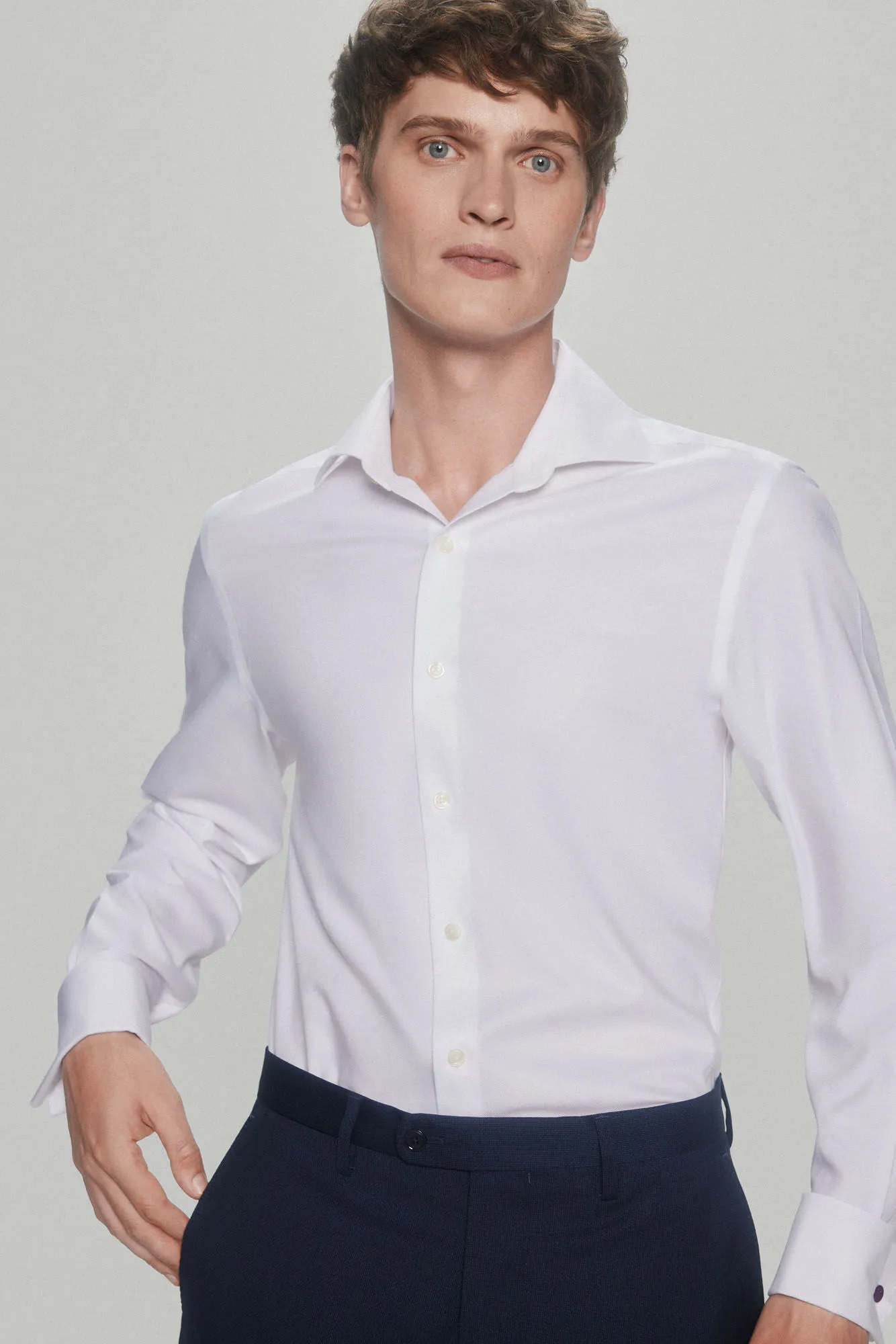 PLAIN STRUCTURED CUFF LINK DRESS SHIRT, NONIRON + STAINRESISTANT