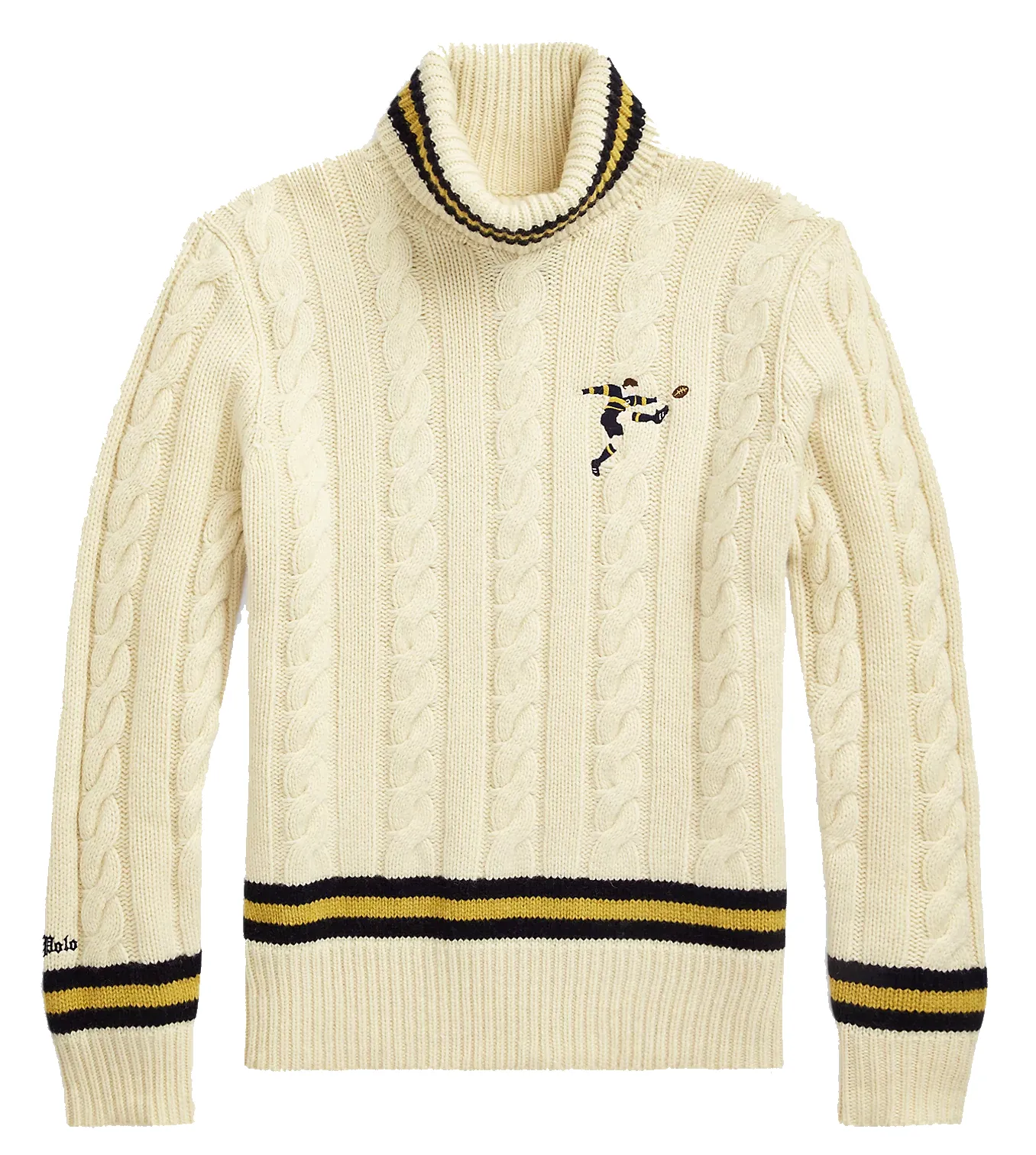 POLO RALPH LAUREN CABLE KNIT WOOL BLEND TURTLENECK SWEATER CREAM