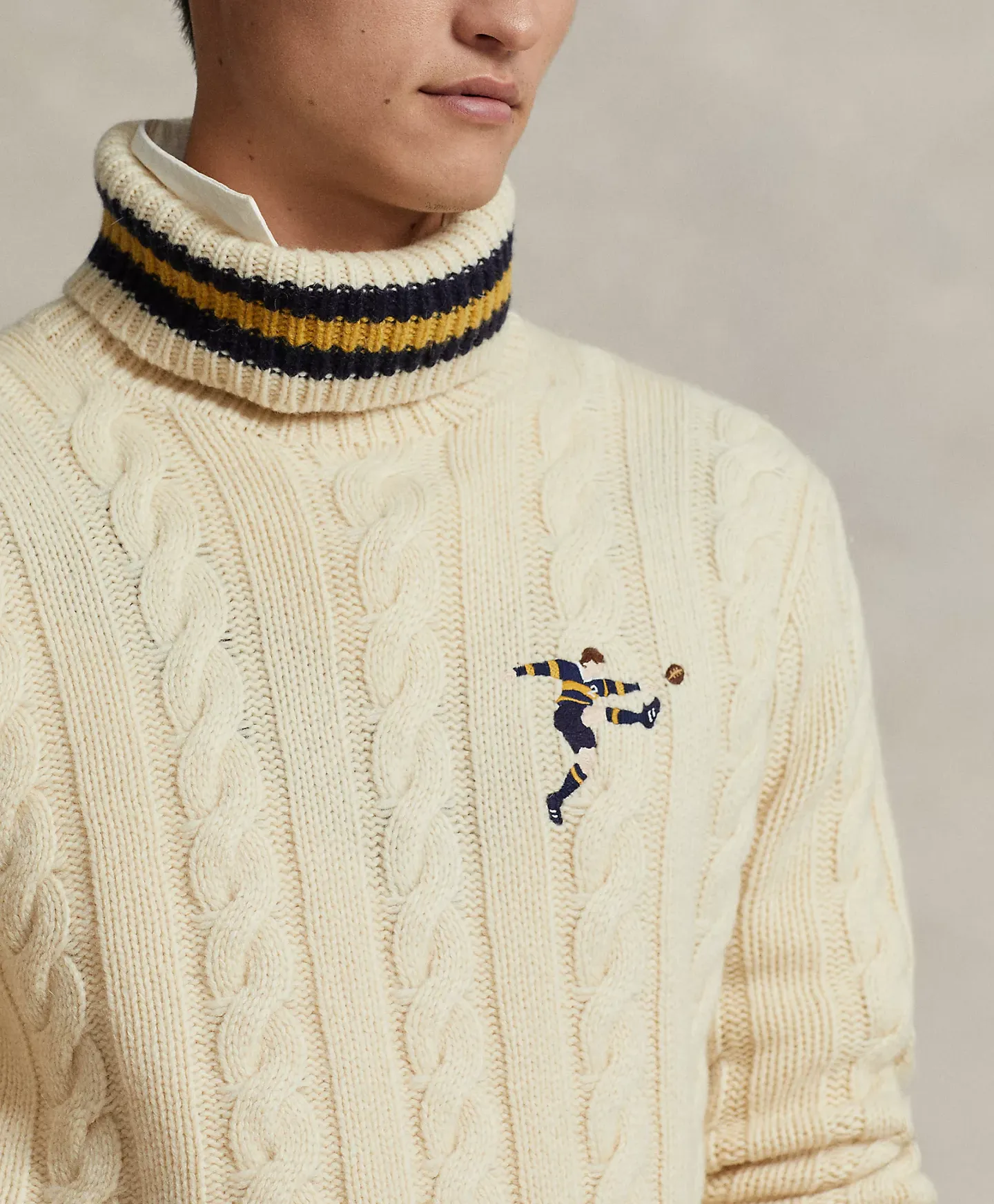 POLO RALPH LAUREN CABLE KNIT WOOL BLEND TURTLENECK SWEATER CREAM