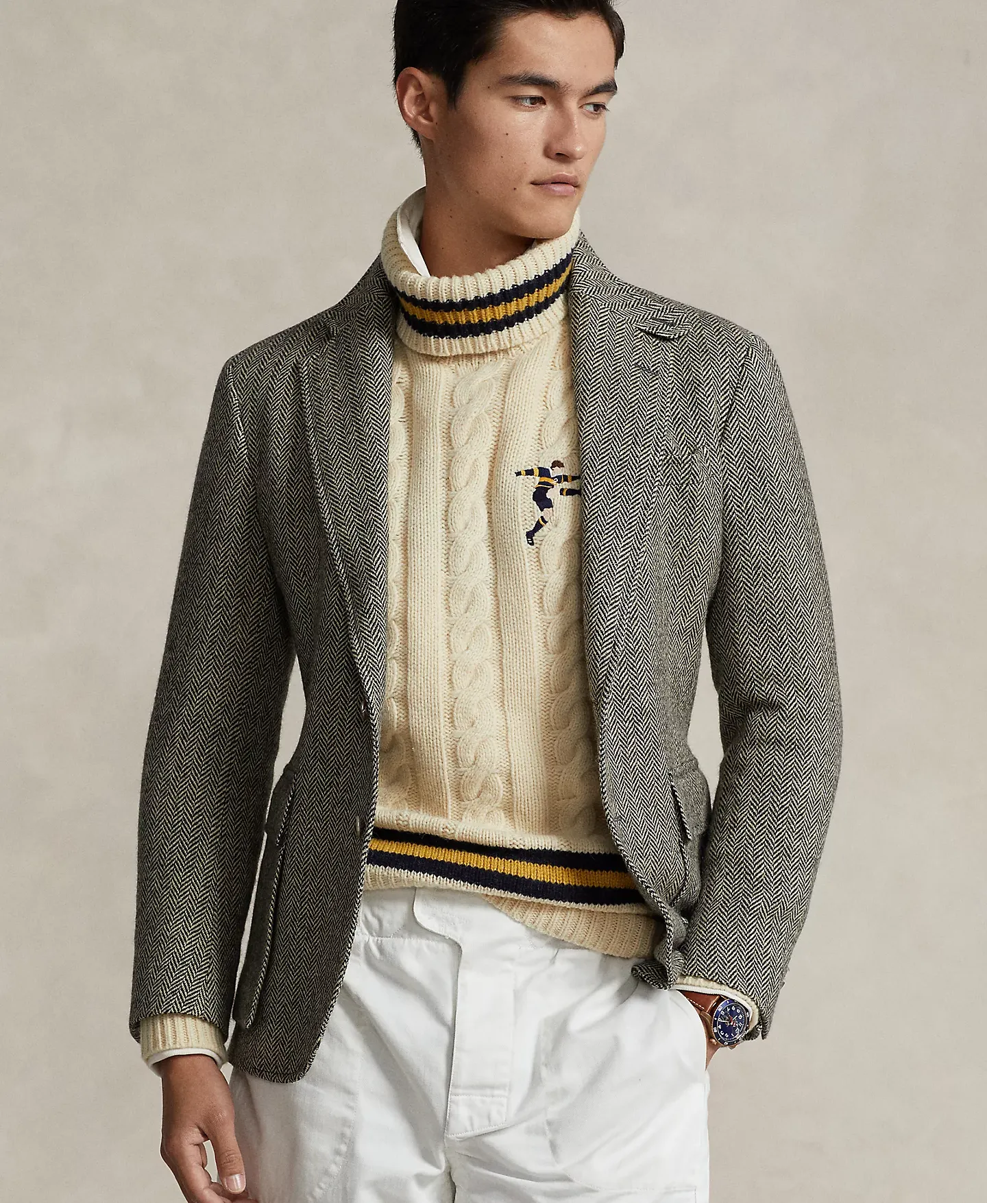 POLO RALPH LAUREN CABLE KNIT WOOL BLEND TURTLENECK SWEATER CREAM