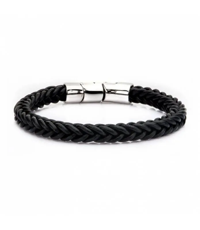 Pulsera cuero negro trenzado con cierre magnético BRL0237