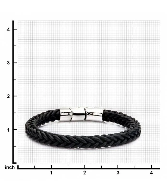 Pulsera cuero negro trenzado con cierre magnético BRL0237