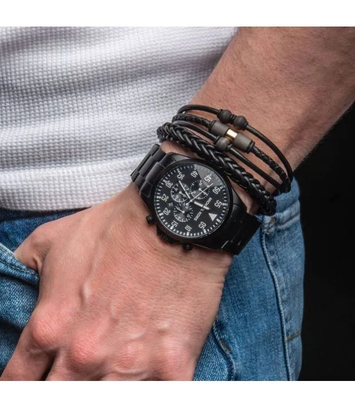Pulsera cuero negro trenzado con cierre magnético BRL0237