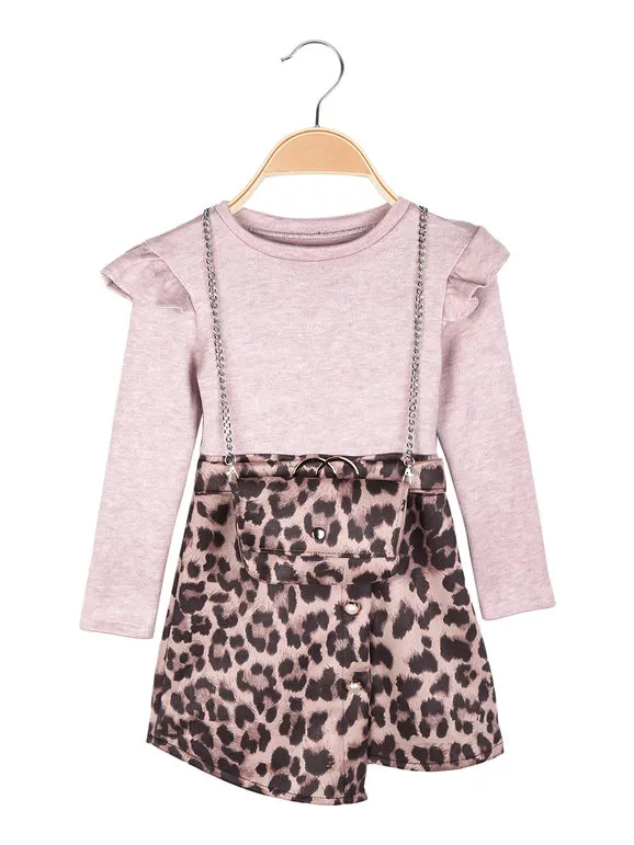 Solada Vestido de niña de manga larga con falda animal print y bolso