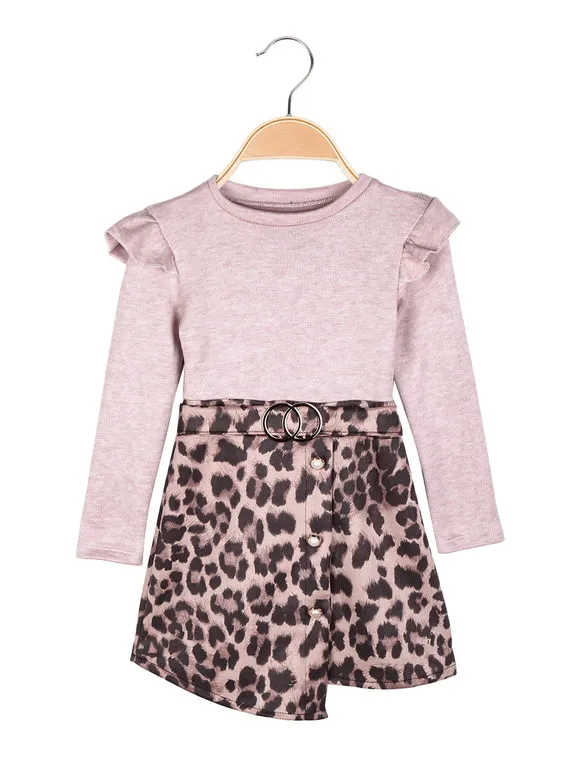Solada Vestido de niña de manga larga con falda animal print y bolso
