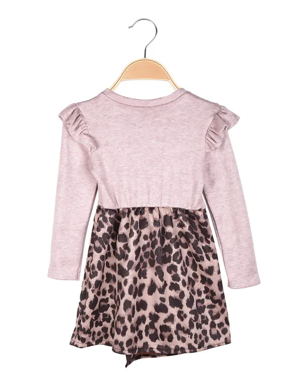 Solada Vestido de niña de manga larga con falda animal print y bolso