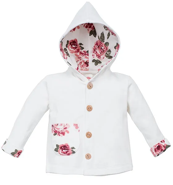 Sudadera blanca con capucha de niña colección Roses