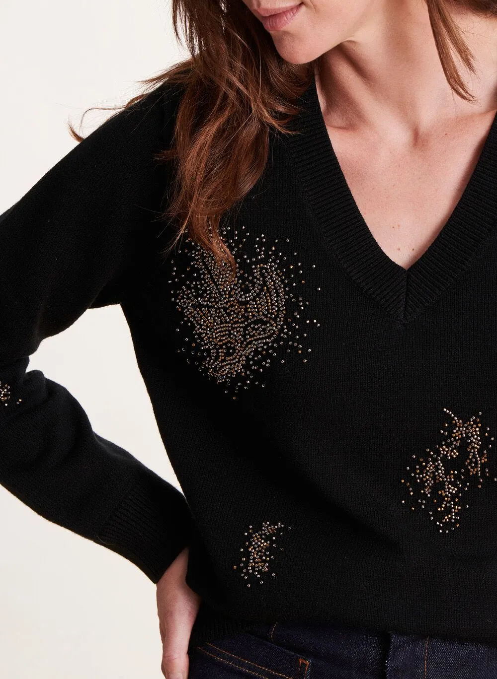 Sweater oversize con cuello en V en negro