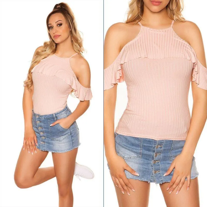 Top acanalado de moda rosa