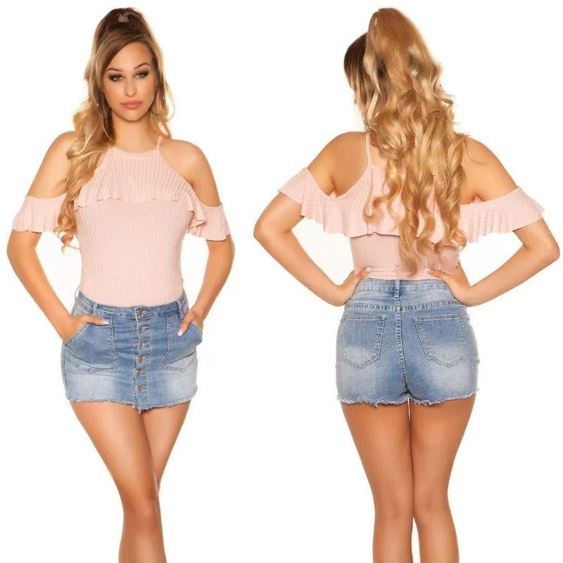Top acanalado de moda rosa