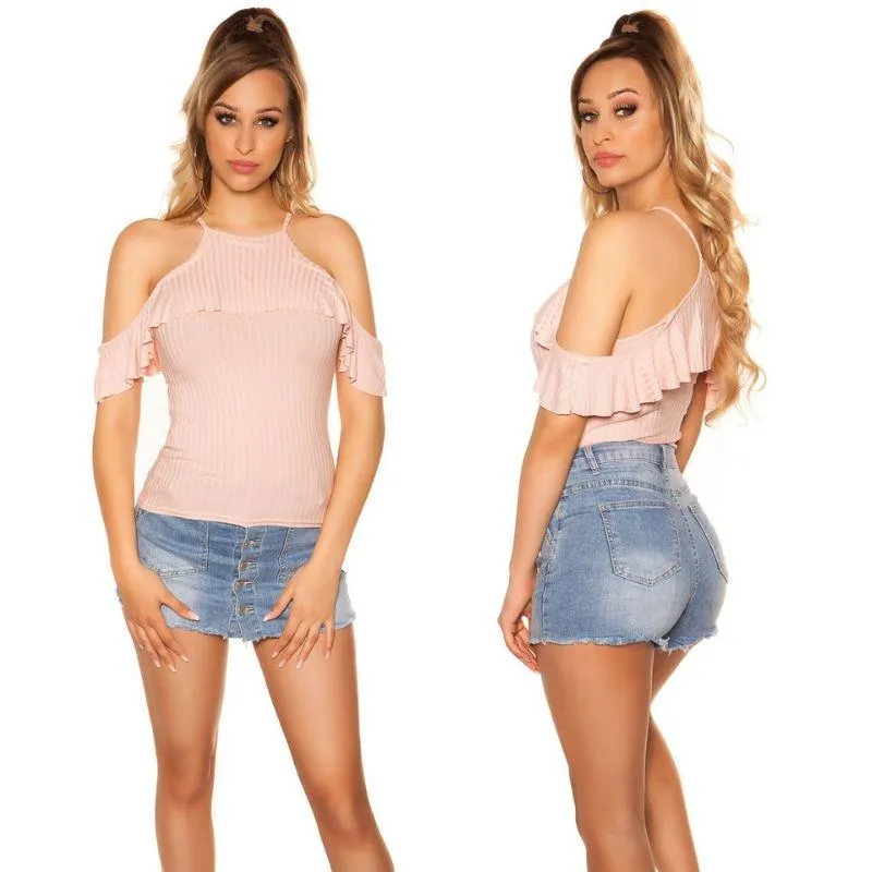 Top acanalado de moda rosa