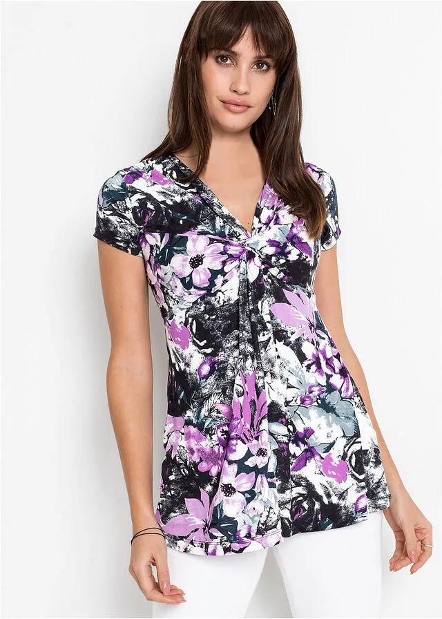 Top anudado de verano Negro de flores