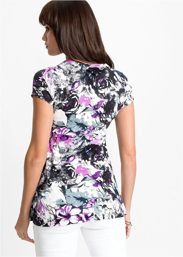 Top anudado de verano Negro de flores