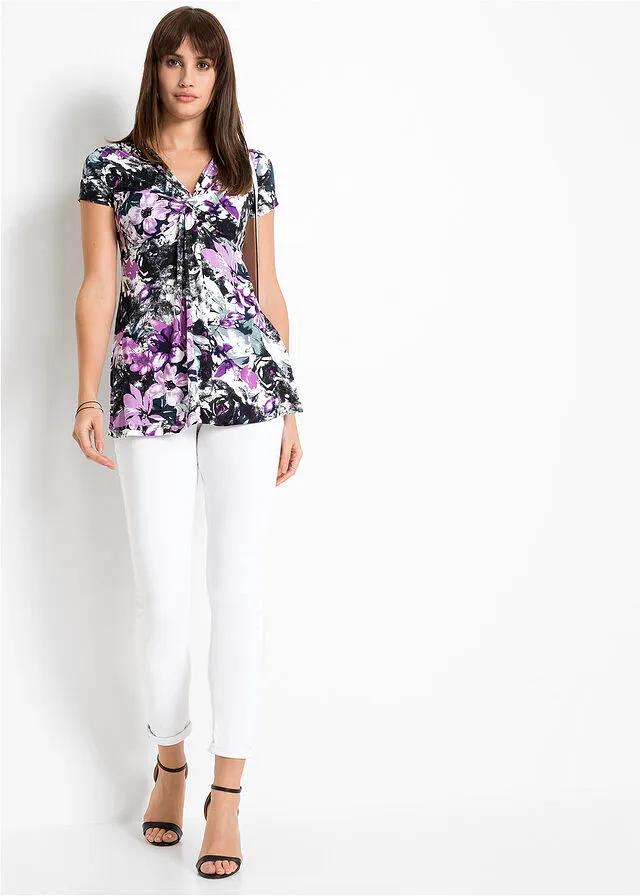 Top anudado de verano Negro de flores