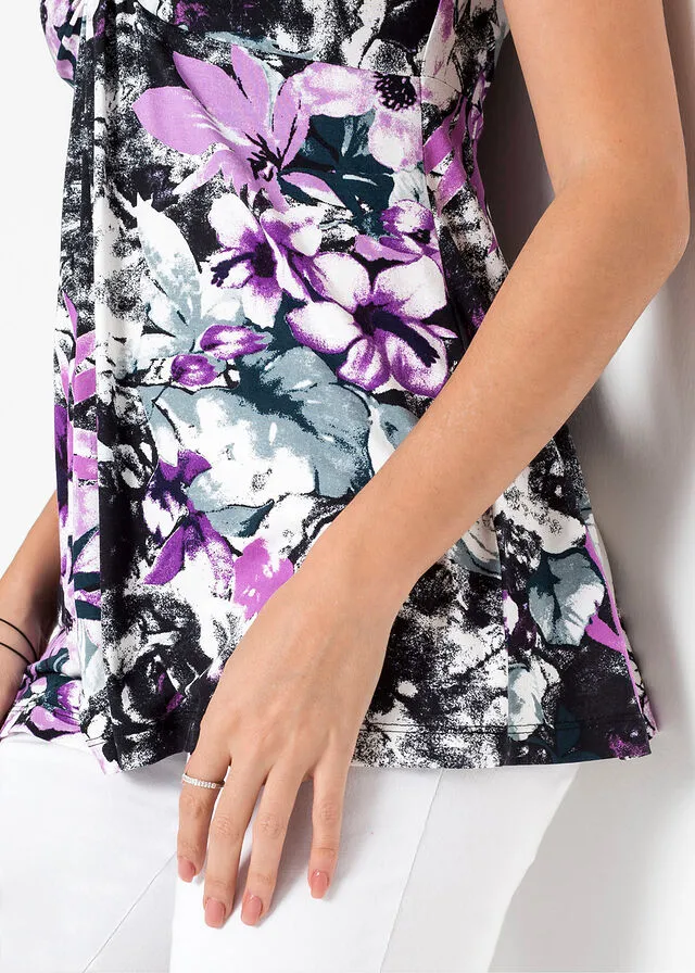 Top anudado de verano Negro de flores
