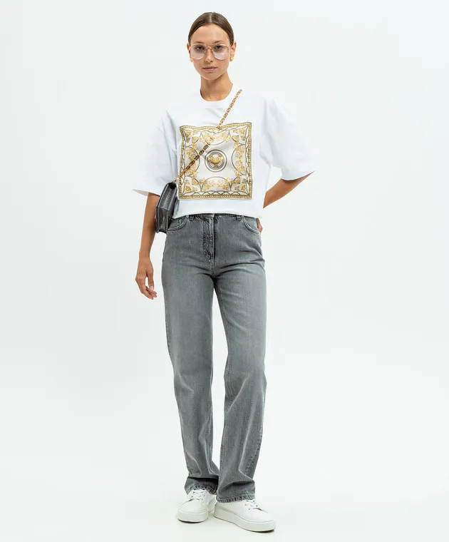 VERSACE LA COUPE DES DIEUX WHITE TSHIRT WITH APPLIQUé