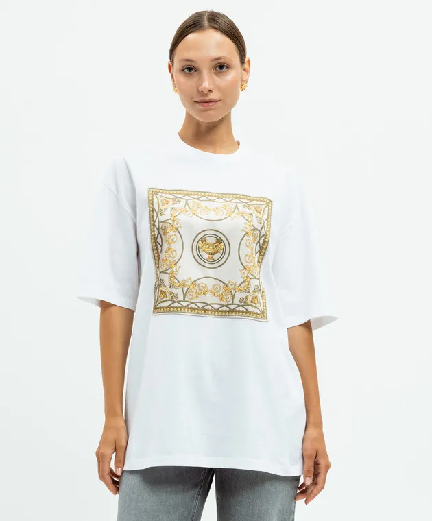 VERSACE LA COUPE DES DIEUX WHITE TSHIRT WITH APPLIQUé