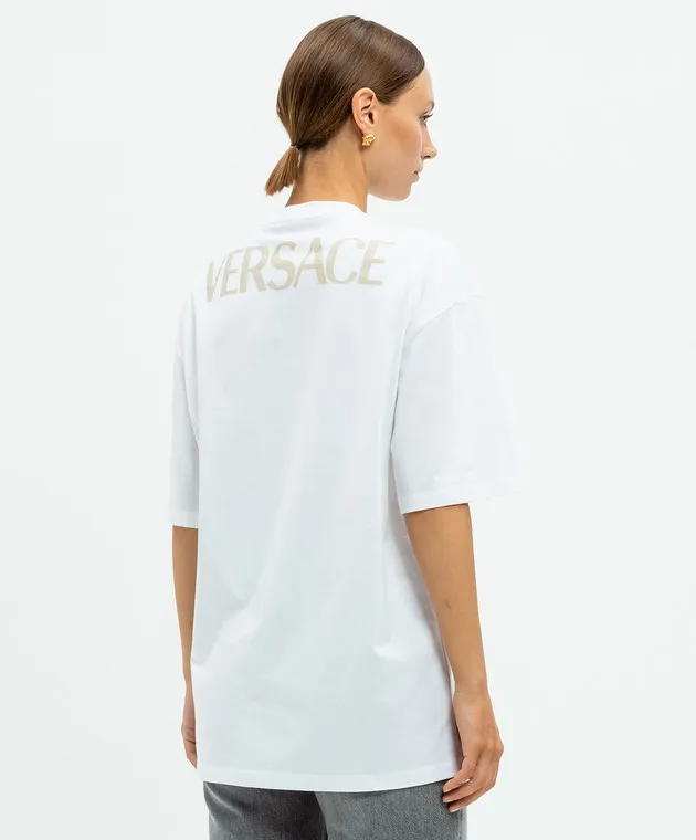 VERSACE LA COUPE DES DIEUX WHITE TSHIRT WITH APPLIQUé