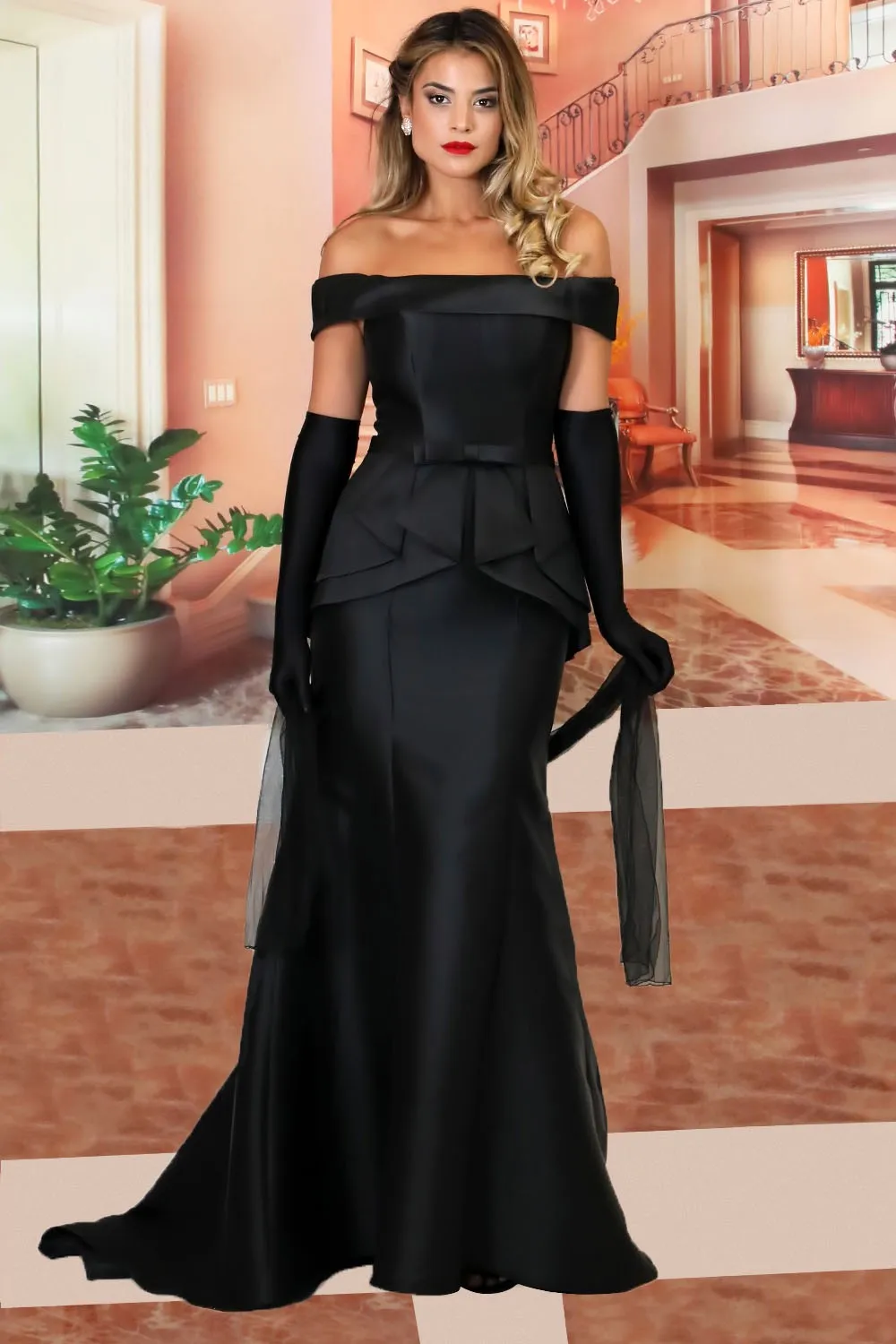 Vestido de fiesta negro satinado