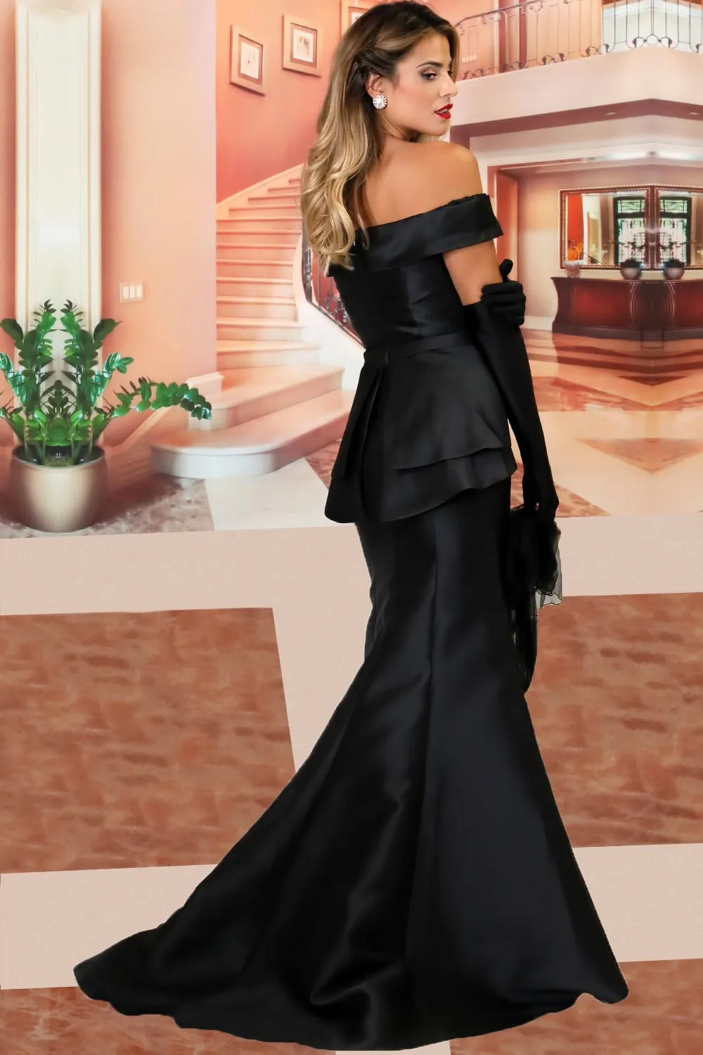 Vestido de fiesta negro satinado
