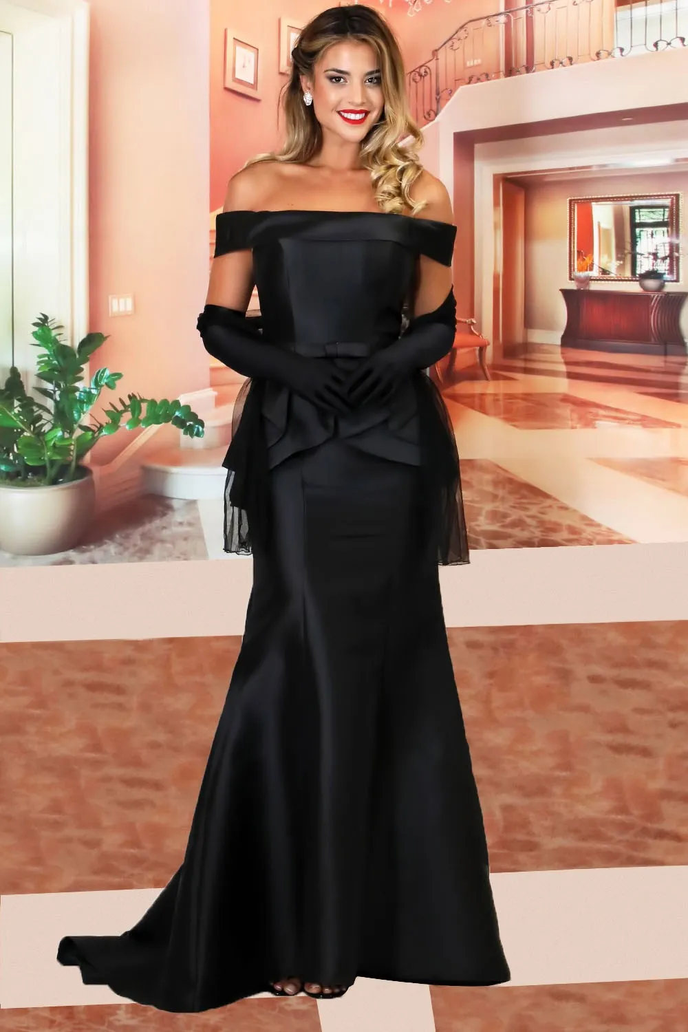 Vestido de fiesta negro satinado