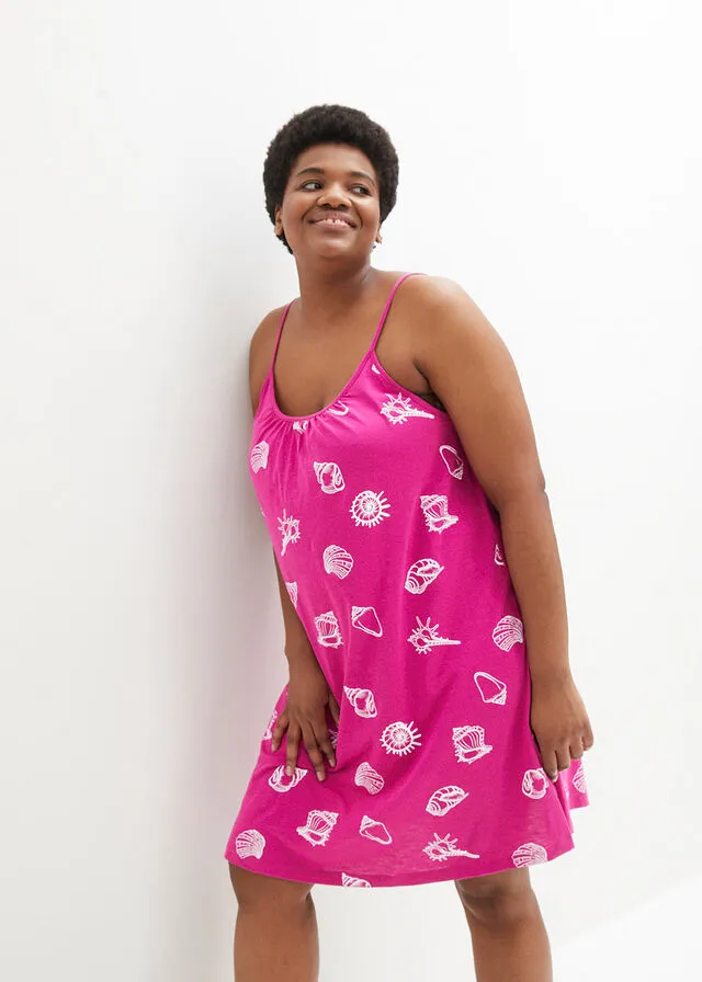 Vestido de punto con volante de algodón sostenible Rosa fucsia