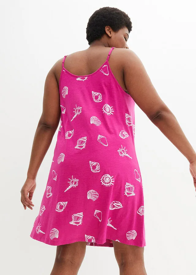Vestido de punto con volante de algodón sostenible Rosa fucsia