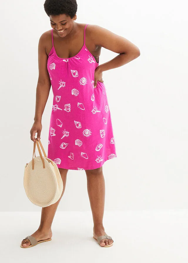 Vestido de punto con volante de algodón sostenible Rosa fucsia