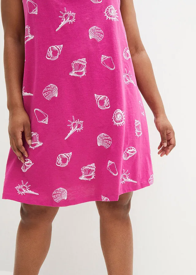 Vestido de punto con volante de algodón sostenible Rosa fucsia