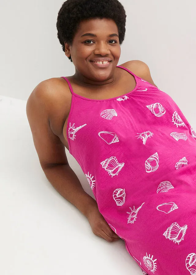 Vestido de punto con volante de algodón sostenible Rosa fucsia