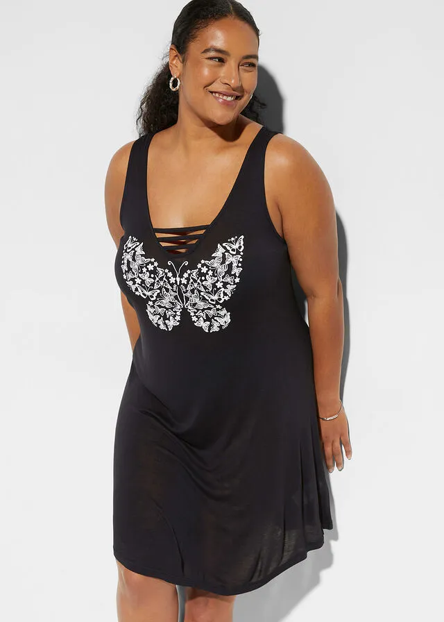 VESTIDO DE VERANO NEGROBLANCO ESTAMPADO
