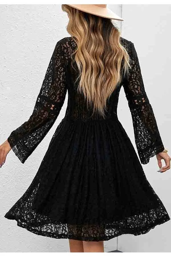 Vestido encaje de vuelo manga larga Lara