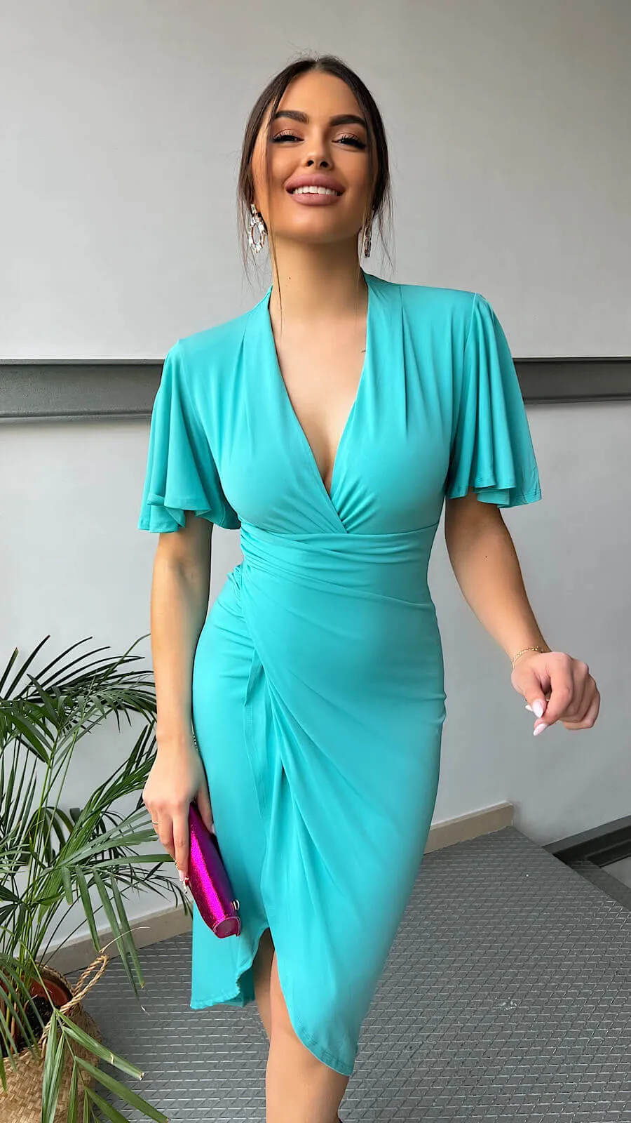 Vestido Turquesa Manga Flare