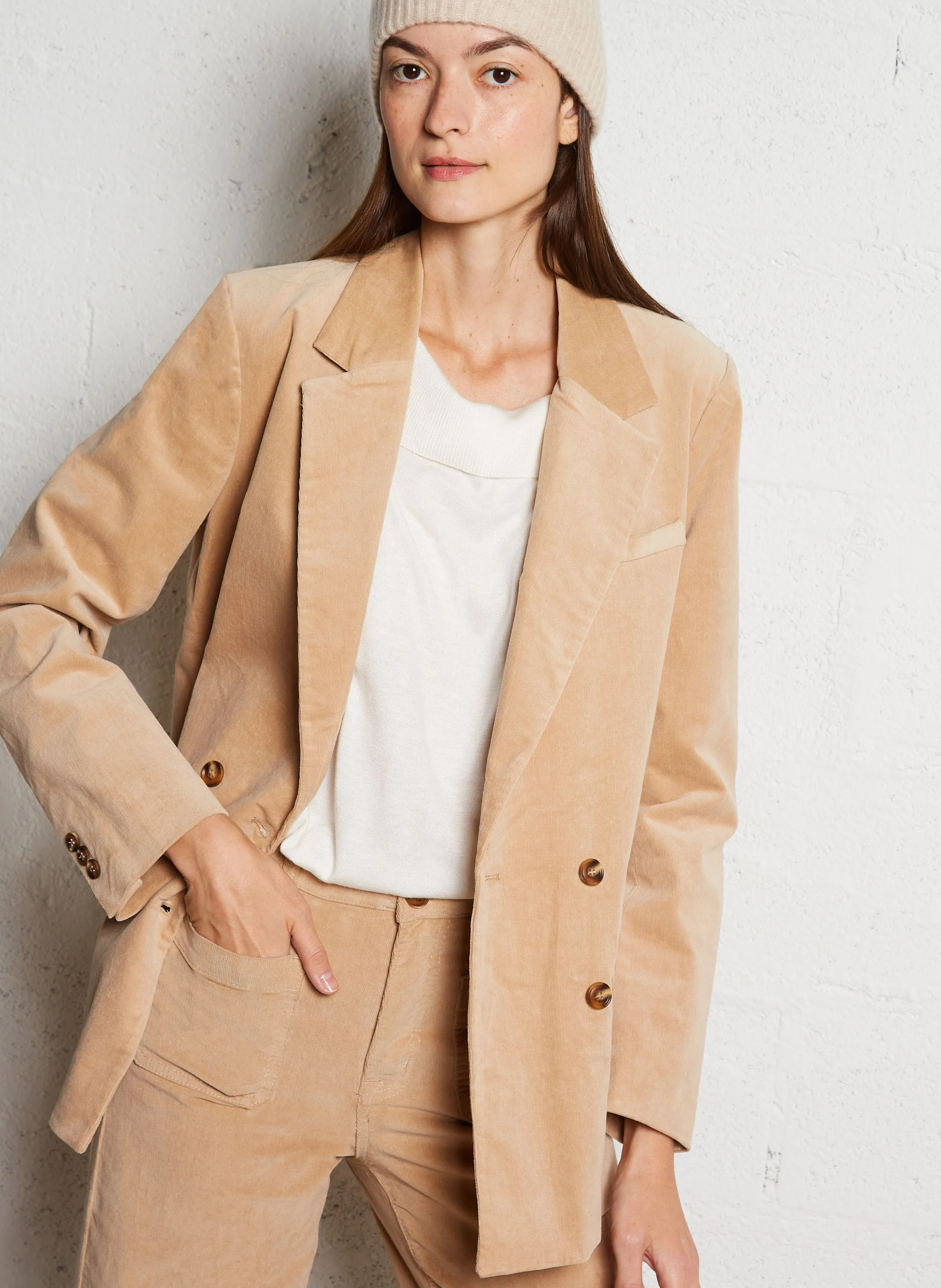 VICTOIRE  CHAQUETA DE TRAJE HOLGADA DE ALGODóN MEZCLADO EN BEIGE