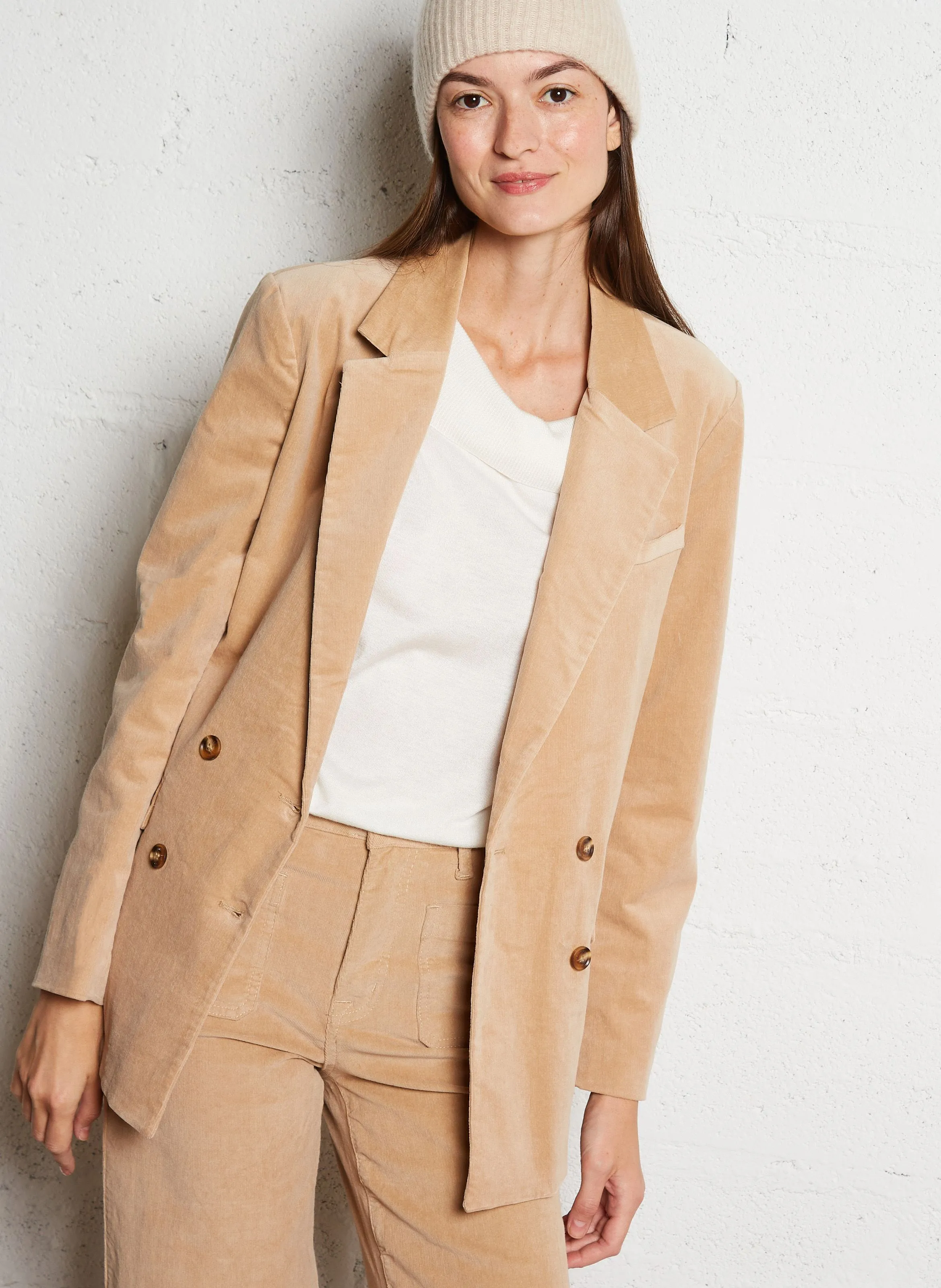 VICTOIRE  CHAQUETA DE TRAJE HOLGADA DE ALGODóN MEZCLADO EN BEIGE