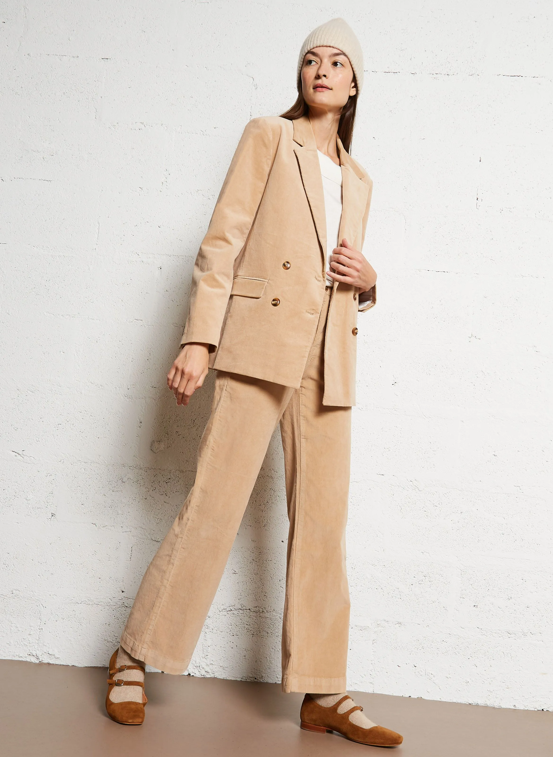 VICTOIRE  CHAQUETA DE TRAJE HOLGADA DE ALGODóN MEZCLADO EN BEIGE