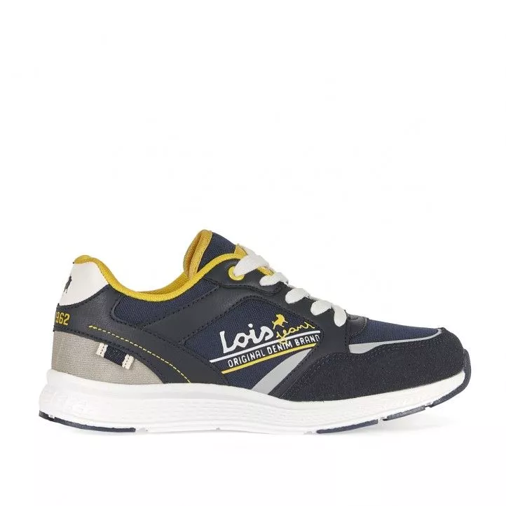 Zapatillas deporte Lois azules con cordones en blanco y detalles en amarillo